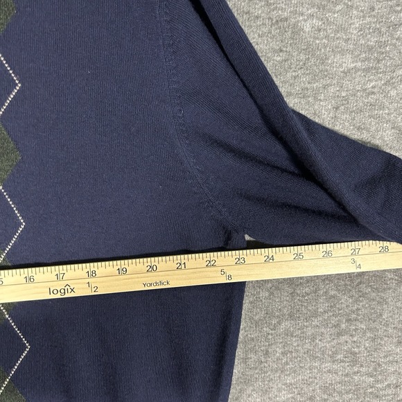 Jos. A. Bank Blue Green Brown Argyle 100% Merino Wool V-Neck Sweater Size L - Picture 5 of 6